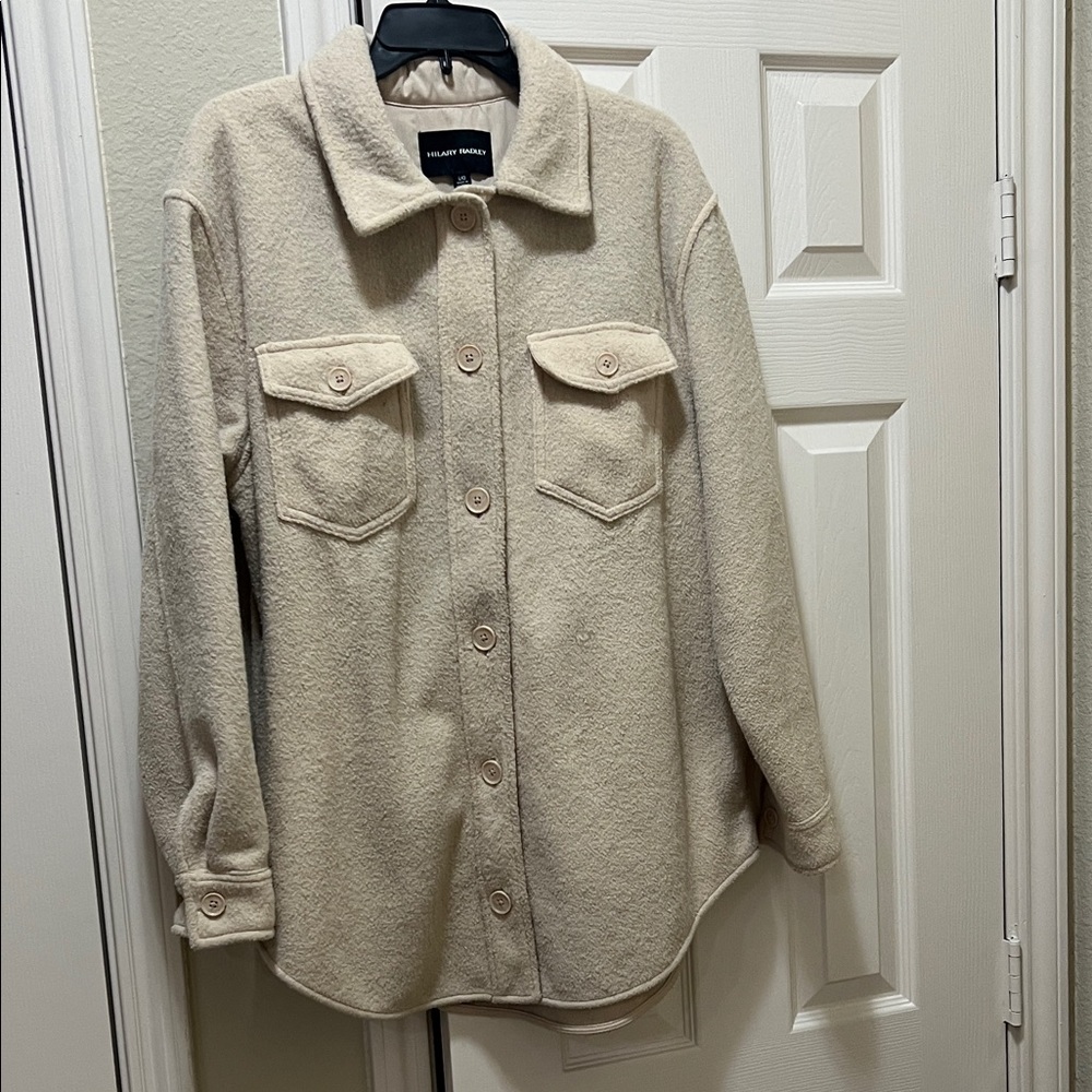 Hilary Radley Cream Shacket – Button Front Oversized Jacket Shirt - Large